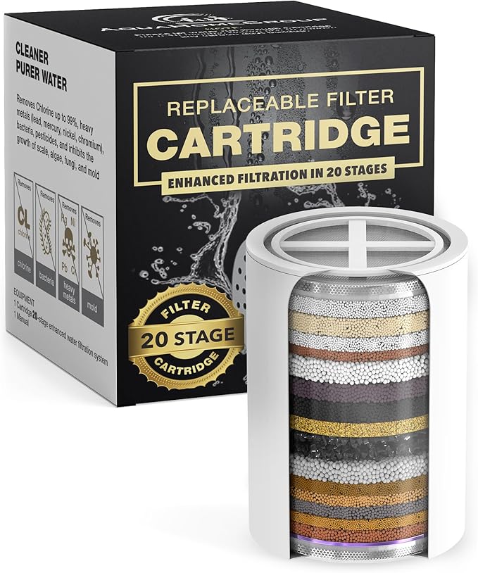 AquaHomeGroup 20 Stage Shower Filter Replacement Cartridge - Reduces Chlorine, Heavy Metals and Sediment - No Housing - Fits 15 and 20 Stage Filters
