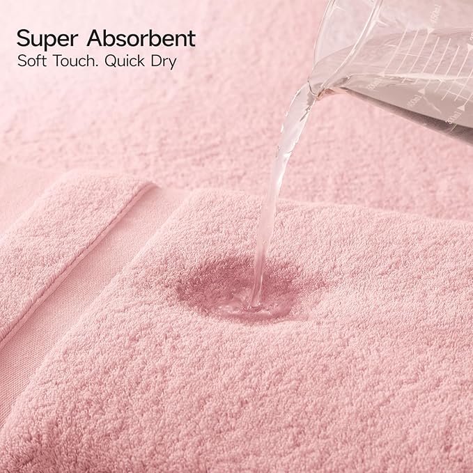 REDKISS 100% Cotton Bath Towels Set of 2, Extra Large Bath Sheets 35 X 70 Inches, Super Soft, Highly Absorbent & Quick Dry Shower Towels for Bathroom, Gym, Spa, Pool & Hotel, Pink