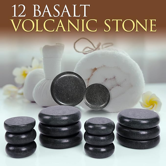 SereneLife Hot Stone Massage Kit Portable Heated Rock Therapy System with Digital Temperature Controller, Includes 12 Massaging Stones, Quick Setup: All-in-One Portable Kit