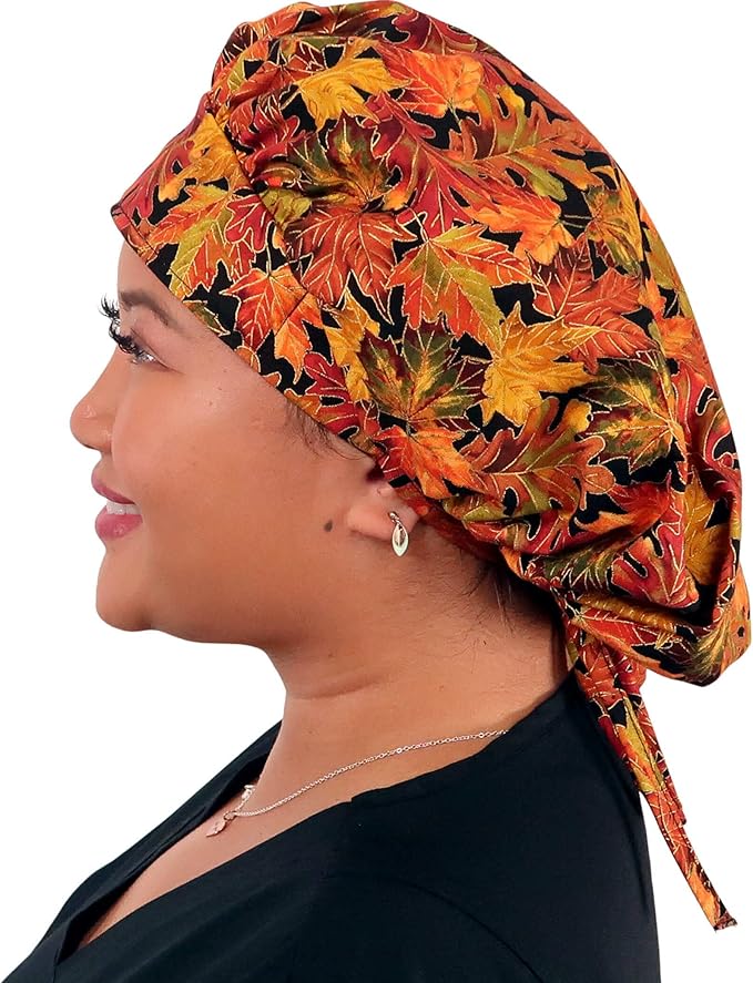 Sparkling EARTH Banded Bouffant Surgical Scrub Ponytail Working Caps and Built-in Sweatband - 100% Cotton - Made in The USA