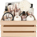 Aqua Elegante Full Spa Gift Set - 15 Piece Premium Bath Basket with Wash, Bubbles, Lotion, Salts, Body Scrub, Towel, Shower Puff, Bathbombs, Reusable Basket, Gifts for Women - Coconut & Vanilla