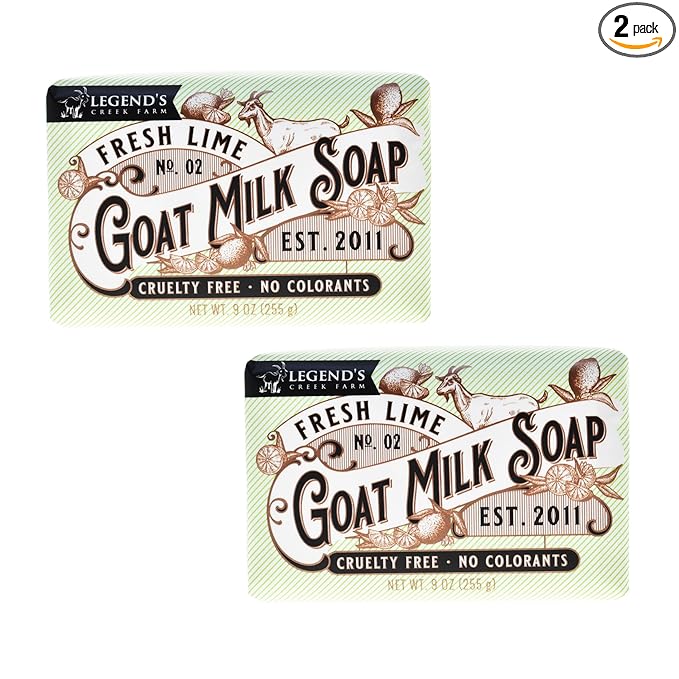 Legend's Creek Farm Goat Milk Soap - Triple Milled Moisturizing Bar for Hands and Body - 9 Oz Creamy Lather, Nourishing, Natural Soap for Sensitive Skin (Fresh Lime, Pack of 2)