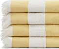 Lightweight Turkish Beach Towel - 100% BCI Cotton, Unbleached Raw Fringe, Oeko-TEX Certified, Absorbent, Eco-Friendly, 36x66”, Golden Lucuma & Natural Stripes, Portable Sarong Blanket for Pool, Travel
