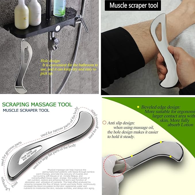 Muscle Scraper Tool Set, Stainless Steel IASTM Tools, Scraping Tool Physical Therapy Kit with Carrying Case(5-Piece)
