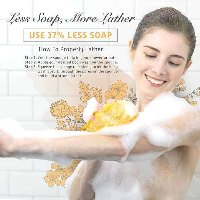 Spongentle Loofah Sponge for Shower and Bathing, Bath Sponge with Dual Texture, Shower Pouf for Gentle and Deep Exfoliation, Large Size Body Scrubber for Men & Women, PU Foam, 37% More Lather, 3 Pack