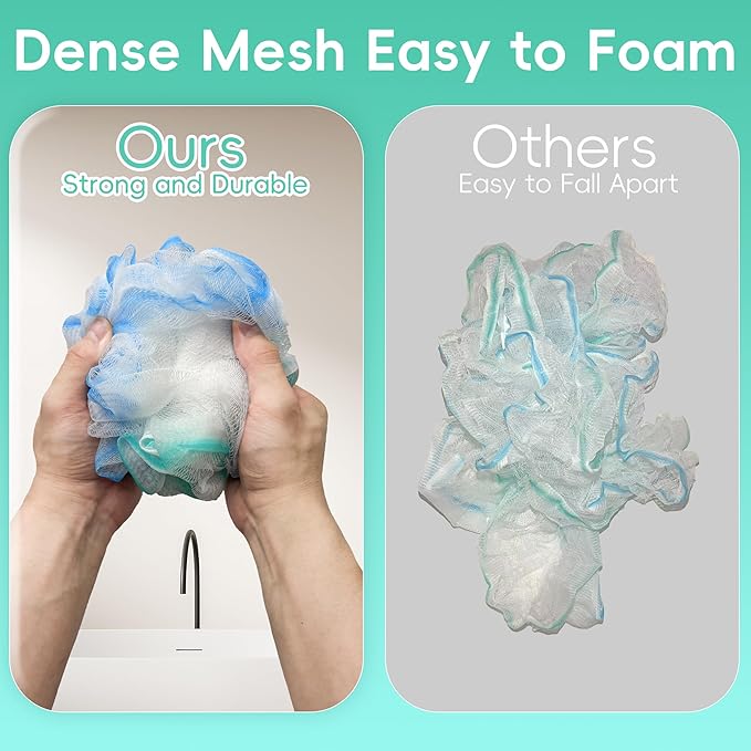 Loofah 4 Pack 75g Extra Large Loofa Set Soft Bath Sponge Thick Body Wash Puffs for Shower (Purple-Blue-Green-Mixed)