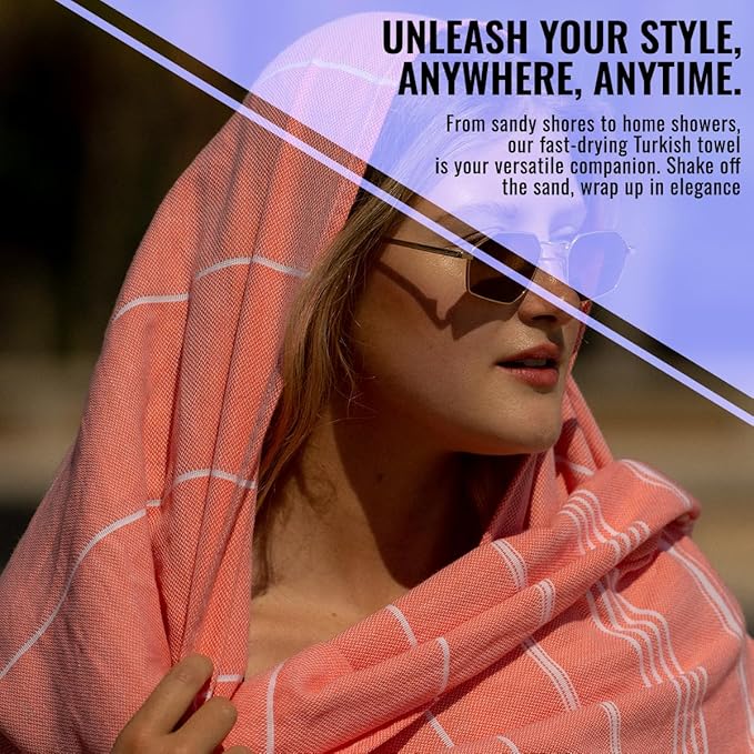Beach Towel 100% Cotton Turkish Beach Towel Adult 38x70 Inch Pre-washed Absorbent Extra Large|Sand Free Quick Dry BathTowels|Lightweight Blanket|Travel Cruise Camping Spa Gym Yoga Towel|Coral Quartz