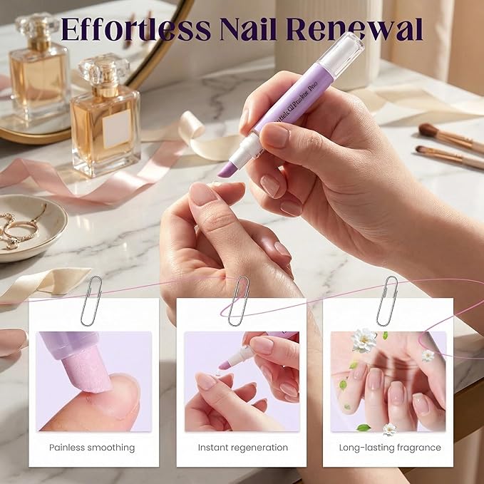 4-in-1 Cuticle Oil Pusher Pen, 2026 New Cuticle Pusher Oil Pen Nail Cuticle Pen Applicator, Cuticles Remover Pens for Dry Damaged Nails, Hangnails, Moisturize Strengthen Brighten (1 Pink+1 Purple)