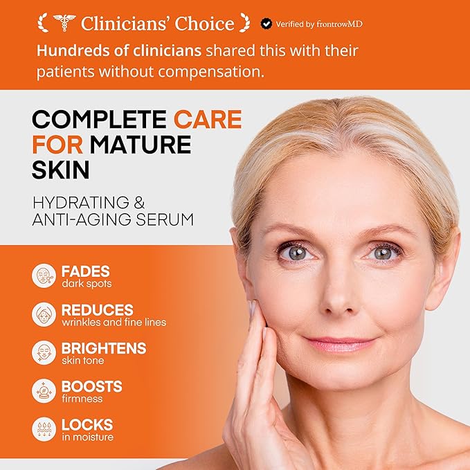 HealthyDerm Super Vitamin C Serum for Women Over 70: Niacinamide, Vitamin C, Hyaluronic Acid, Peptides, Vitamin E, Caffeine, Bakuchiol, Hydrating, Lifting, Face Wrinkle & Age Spots Reduction