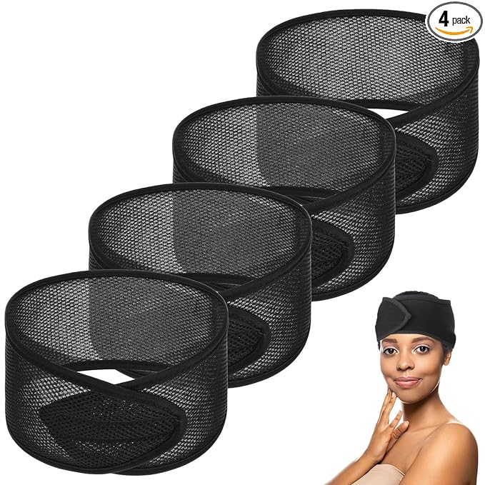 CIATBYYJ 4Pcs Mesh Hair Wraps, Thicker Soft Head Wraps for Black Women, Adjustable Stretchable Wrap Cap for Women Long Short Hair, Non-slip Washable Mesh Hairs Wrap for Makeup Washing Sleeping Spa