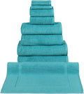 Classic Turkish Towels CTT - 9 Piece Premium Towel Set, 100% Turkish Cotton, Highly Absorbent & Comfy, Includes 2 Bath Towels, 2 Hand Towels, 2 Washcloths, 2 Bath Sheets & 1 Bath Mat | (Aqua)