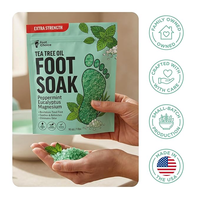 Tea Tree Oil Foot Soak with Epsom Salt - For Toenail Repair, Odor Elimination & Softening Calluses - Soothes Tired, Sore Feet & Itchy Skin - Made in USA, 16 oz
