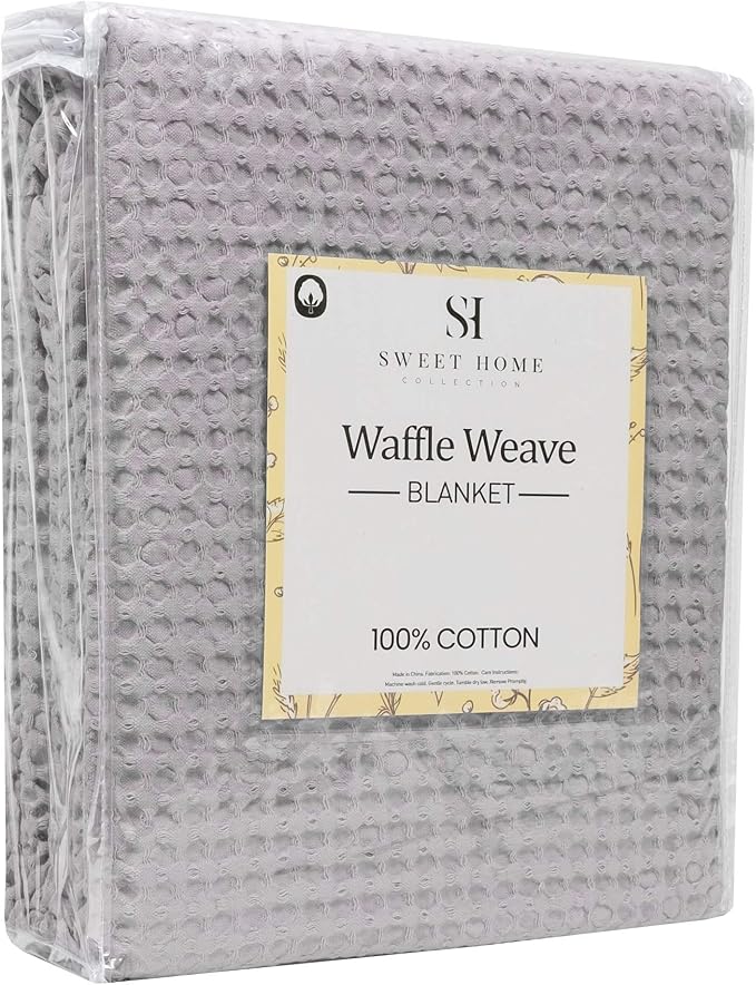 Sweet Home Collection 100% Fine Cotton Blanket Luxurious Weave Stylish Design Soft and Comfortable All Season Warmth, Full/Queen, Waffle Weave Silver
