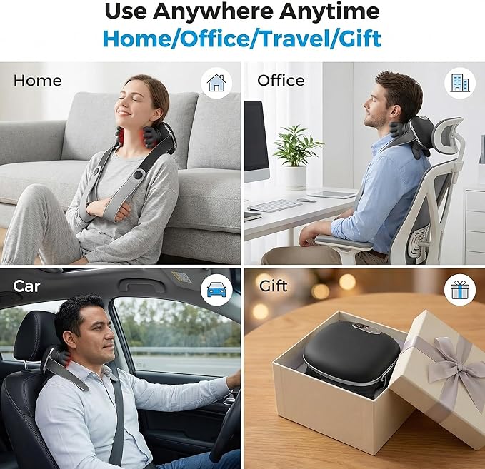Portable Finger Pressure Neck and Back Massager with Heated Massage Tool, Electric deep Tissue 4D kneading Massage, simulating Human Relaxation and Muscle Pressure Relief