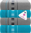 CASA COPENHAGEN X Line 4Pcs 100% Egyptian Cotton Designer Hand Towels Gift Set- Grey - Teal 600 GSM, 28"x16", 4Hand Towels for Bathroom Set for Women & Men
