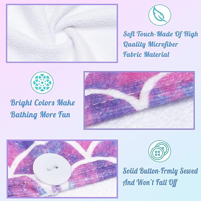 ELLEWIN Microfiber Hair Towel Wrap for Kids Girls 2 Pack Hair Turban Drying for Women Set Absorbent Quick Dry Twisty Anti Frizz Towel for Curly Long Thick Hair (Mermaid)