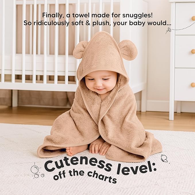 KeaBabies 2-Pack Hooded Baby Towels for Newborn - 35x35 Soft & Absorbent Viscose From Bamboo Baby Bath Towels with Hood for Infant, Toddler, Kids, Boys Girls, Newborn Bath Essentials (Almond, Regular)