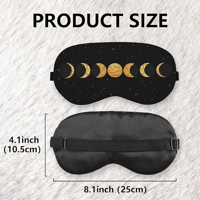 Boho Sun Moon Silk Eye Mask for Sleeping,Black Gold Moon Blindfold Adjustable Strap Night Sleep Mask for Women Girls, Dorm Airplane Travel Nap, Boho Moon Phase Sleeping Mask Eye Cover