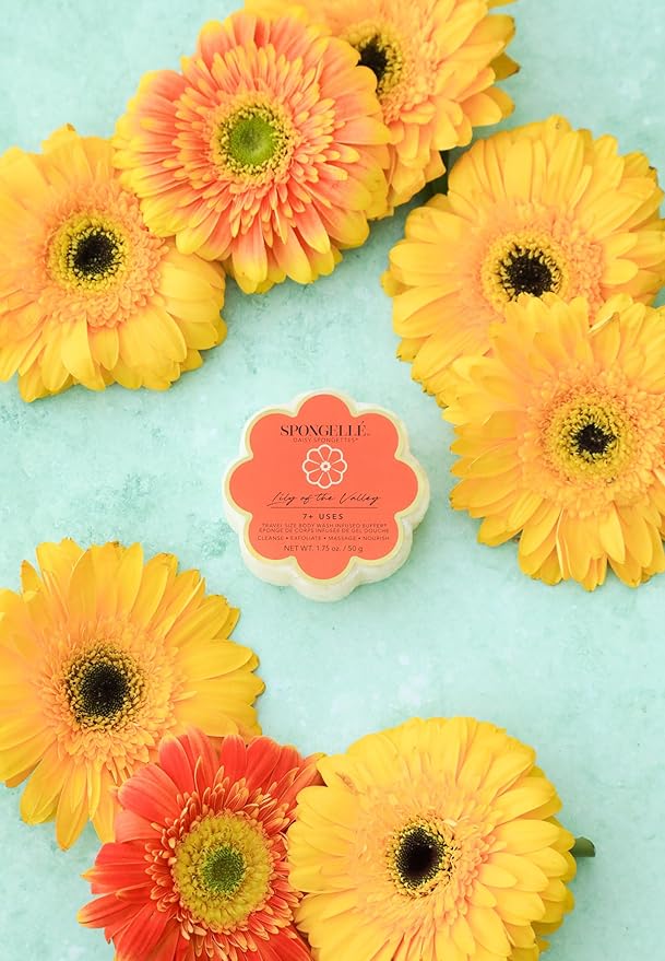 Spongellé Lily of The Valley Daisy Spongette Bath Sponge | Built-in Body Wash & Body Scrubber, Shower Loofah Sponge for Women, Travel Essentials | 7+ uses