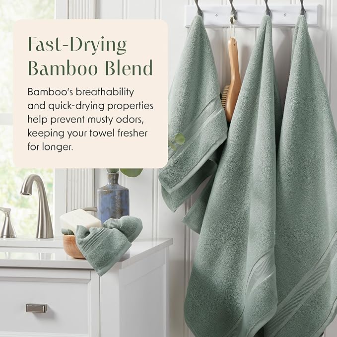 Springtree Home Luxury Bamboo Rayon Bath Towel Set 6 Piece Set | 35% Bamboo Rayon - 65% Cotton | Absorbent Quick-Dry Towels for Bathroom | Oeko-TEX Standard 100 Cotton | Eucalyptus