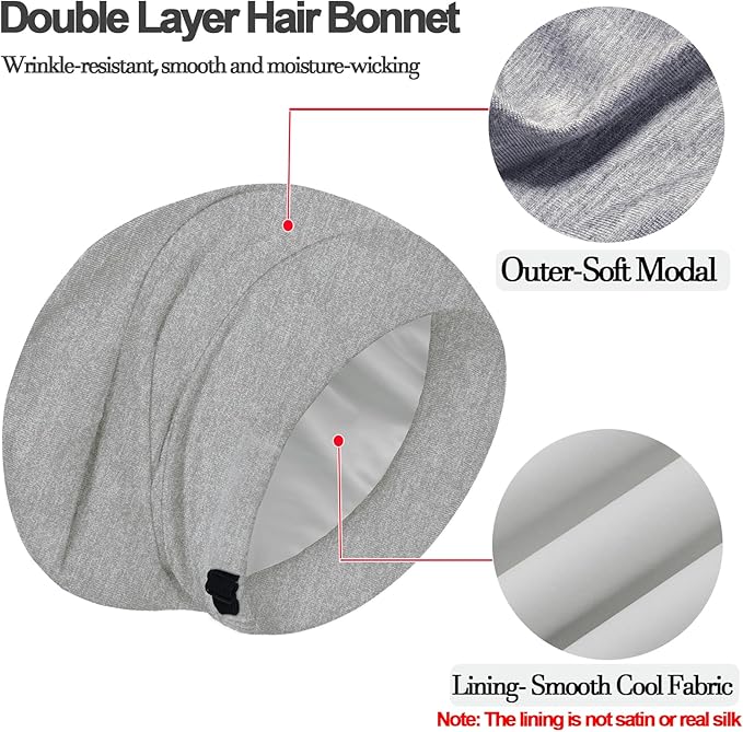 Sleep Cap Bonnet for Sleeping, Adjustable Cooling Ice Silk Lined Hair Bonnets for Natural Curly Braids Beanie Hat Women Men