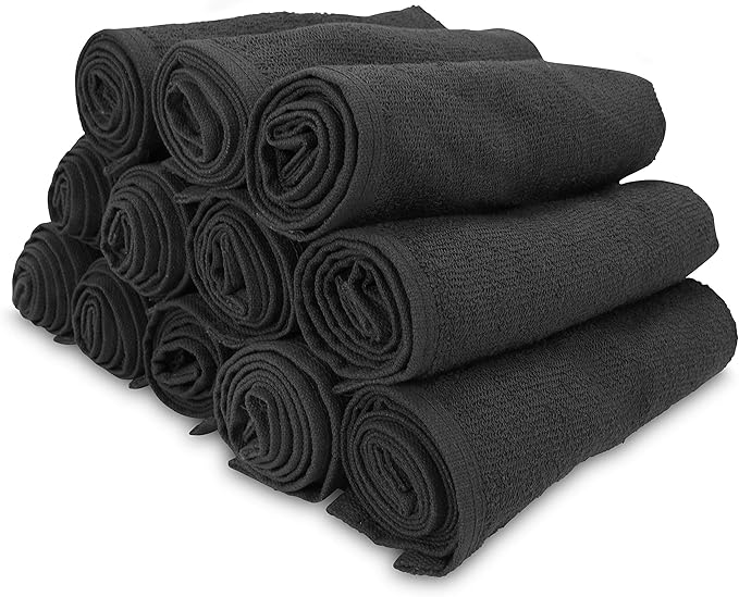 Arkwright Bleach Resistant Salon Towels 12 Pack - 100% Cotton Hair Towels, Soft, Absorbent, Quick Dry Spa & Barber Towels for Hair Stylist, Nail Salon & Esthetician, 16 x 28, Black