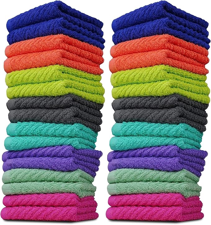 ZUPERIA Zigzag Multicolor Wash Cloths -32 Pack -12" x 12"- Highly Absorbent Soft Washcloths for Face, Gym Towels, Hotel Spa Quality, Reusable & Multipurpose Wash Cloth Towels