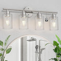 Espird Bathroom Vanity Light Fixtures Brushed Nickel,4 Lights Rustic Farmhouse Vanity Bar Lighting Over Mirror Modern Industrial Wall Sconces Lamp with Cylinder Glass Shade