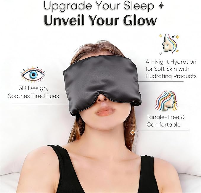 100% Mulberry Silk Sleep Mask for Women & Men – 22 Momme 6A Grade, 3D Contoured Total Blackout Eye Mask for Side Sleepers, Eyelash Extensions, Adjustable Strap, Breathable Blindfold (Gray)