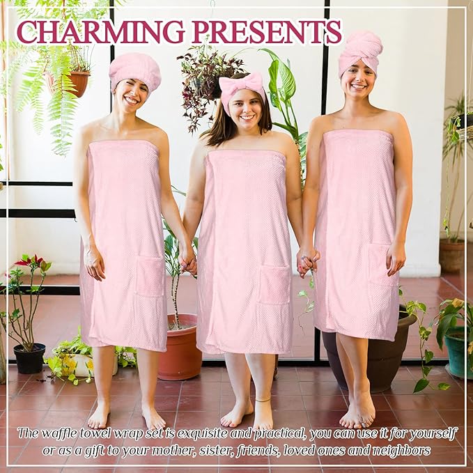 Tigeen Plus Size Towel Wrap for Women Spa Robe Set with Shower Hair Drying Turban Cap Towel Headband Adjustable Bathrobe