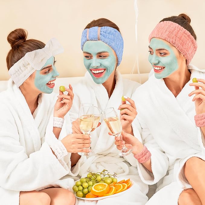 DiyJibb 9 Pcs Spa Headband for Washing Face,Skincare Headband and Wristband Set,Women Teen Girls Facial Hairbands for Washing Face, Makeup, Sports, Yoga (apricot + blue + orange pink)