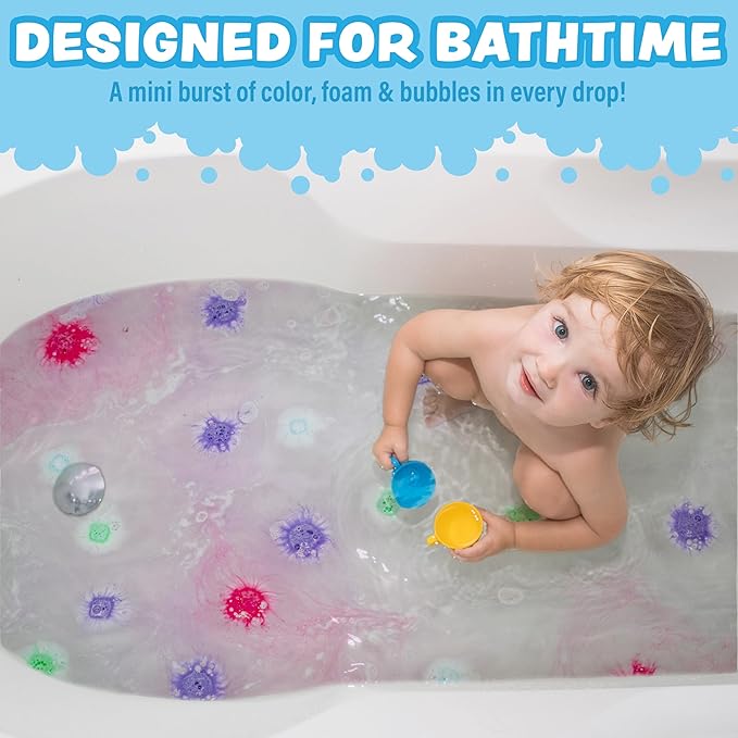 Tub Works® Lil' Bursts™ Mini Bath Bombs for Kids, 90 Count, Candy Splash | Nontoxic | Tiny Kids Bath Bombs with A Burst of Color, Foam & Bubbles | Customize Toddler Bath with Colors | Create Tub Art