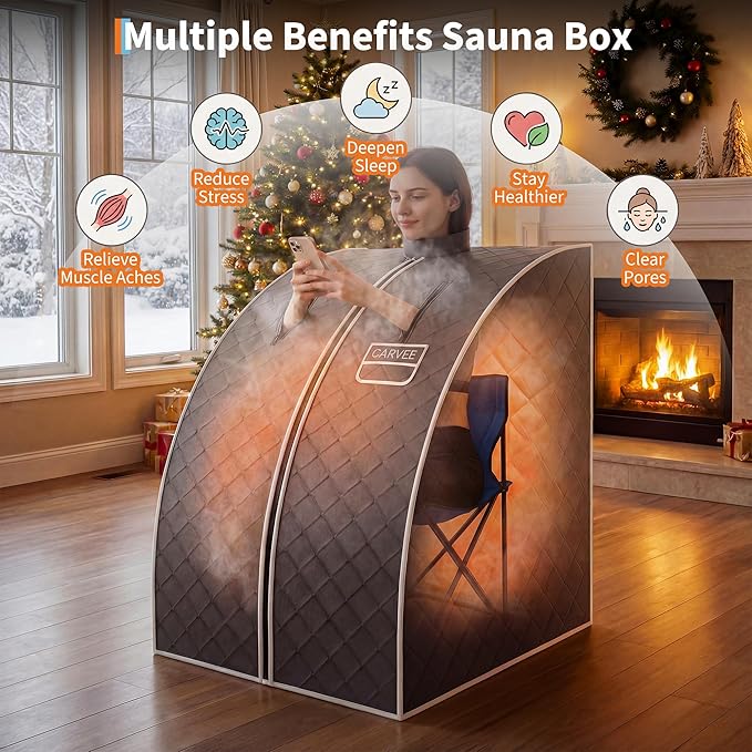 Garvee Sauna Box,Portable Steam Sauna Tent for Home,Personal Sauna Room with 1000W Steamer，Sauna Spa for Relaxation at Home, 60 Minute Timer Chair Included (Grey