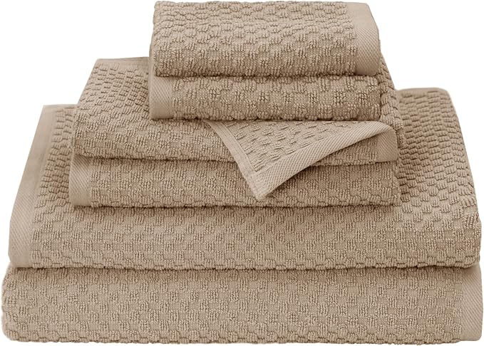 COTTON CRAFT Waffle 6 Piece Towel Set - 100% Cotton - 2 Oversized Luxury Euro Spa Waffle Weave Large Bath Towels, 2 Hand Towels, 2 Washcloths - Absorbent Quick Dry Hotel Bathroom Shower Pool - Linen