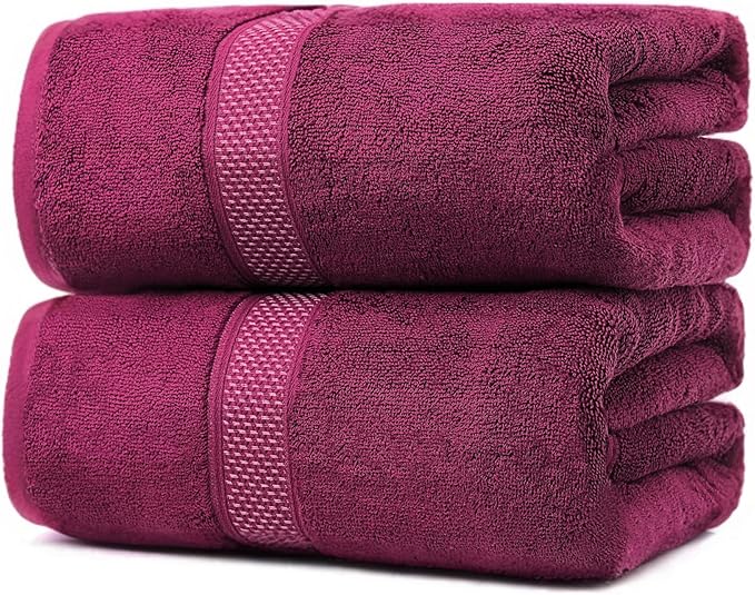 Fluffy Cotton Bath Towels Set650GSM,2-Piece Set, Thickened and Enlarged(31.5x63 inches),Super Absorbent,Soft,Suitable for Hotel, Bathroom, Swimming Pool, SPA,Gift(Dark Red)