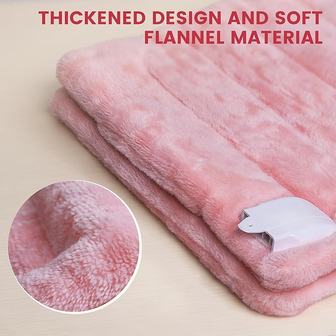 UTK Pink Heating Pad for Back Pain Relief, 12" x 24" Electric Heating Pad for Cramps, Knee, Neck, Shoulders, Soft Flannel Machine Washable Fabric, 6 Heat Settings & Auto-Off(Bright Pink)