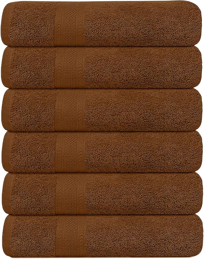 KAHAF COLLECTION 6 Pack Bath Towels Set (27 x 54 Inches) 100% Ring Spun Cotton, Lightweight, Quick Dry, Highly Absorbent Towels (Brown, (27x54) Inches)