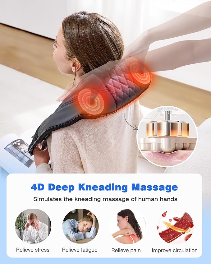 KINGJOY Neck and Shoulder Massager with Heat, Mothers Day Gifts, Shiatsu Neck and Back Massager for Back, Shoulder, Legs, 2026 Upgraded 4D Kneading Deep Tissue Pain Relief, Gifts for Women/Men/Mom/Dad
