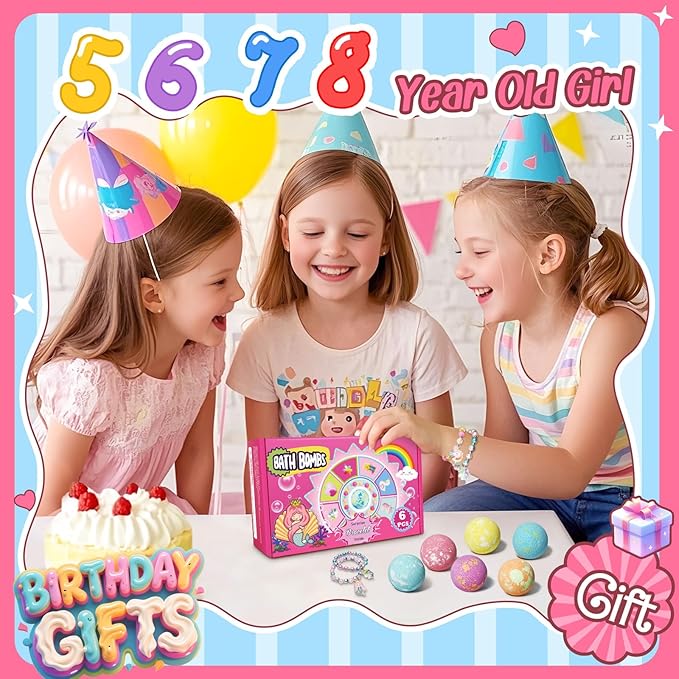 Unicorn Bath Bombs for Kids Girls with Bracelet Inside, sanyi Easter Basket Stuffers Bubble Bath Toys Birthday Gifts for 4 5 6 7 8 Year Old Girl Daughter Granddaughter