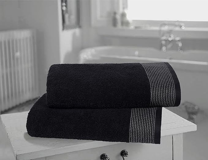 BELIZZI HOME Ultra Soft 2 Pack Oversized Bath Towel Set, 28x55 inches, 100% Cotton, Large, Absorbent, Quick Dry, Lightweight, Ideal for Gym, Travel, Camp, Pool - Black