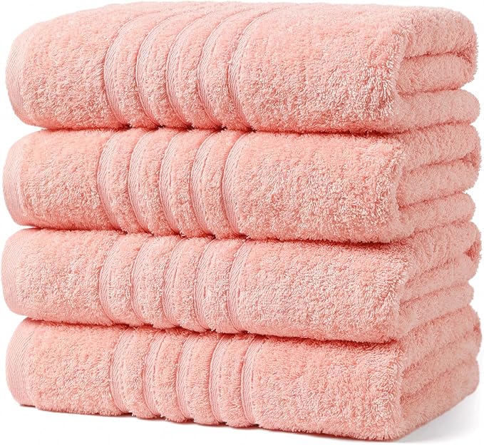 Aibaser Towels - Premium 100% Cotton Bath Towels Set (27 x 54 inches), Lightweight and High Absorbency Quick Drying (Pink)