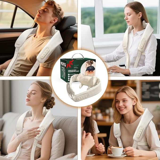 Joyset Neck Massager for Pain Relief Deep Tissue, Cordless Neck Massager and Shoulder with Heat, 6D Kneading Shiatsu Massage for Legs, Body, Chrismas, Birthday