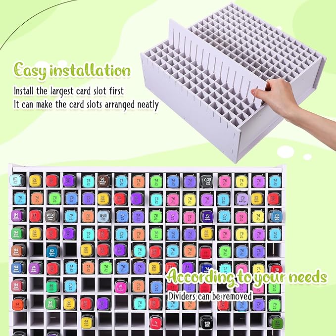 2 Pack Marker Storage Organizer, 480 Slots Total Art Supply Holder for Desk, Marker Rack with Removable Dividers for Colored Pencils & Paint Brushes (13.4 x 13.2 x 5.2")