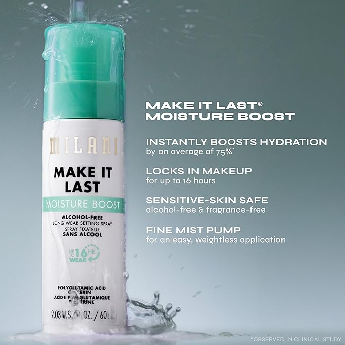 Milani Make It Last Moisture Boost Setting Spray - Alcohol Free Waterproof Makeup Finishing Mist - Hydrating & Soothing Formula for Sensitive Skin - 1 Count
