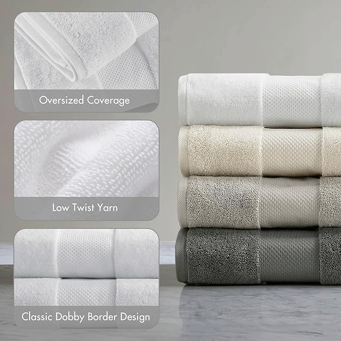 Madison Park Turkish Bath Towel Set 100% Cotton Bath Towel 600GSM Oversized Body Towel 2 Piece, Luxury Soft, Thick Spa Quality, Quick Dry Bathroom Towel, Jumble, 35" x 70", White
