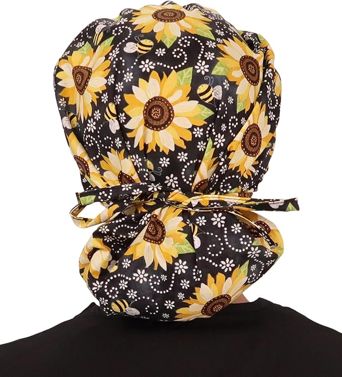 Sparkling EARTH Banded Bouffant Surgical Scrub Ponytail Working Caps and Built-in Sweatband - 100% Cotton - Made in The USA