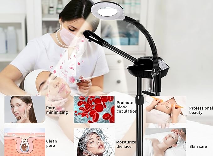 Professional Facial Steamer on Wheels,2 in 1 Face Steamer with 5X Magnifying Lamp and Ozone Function for Home and Beauty Spa Use
