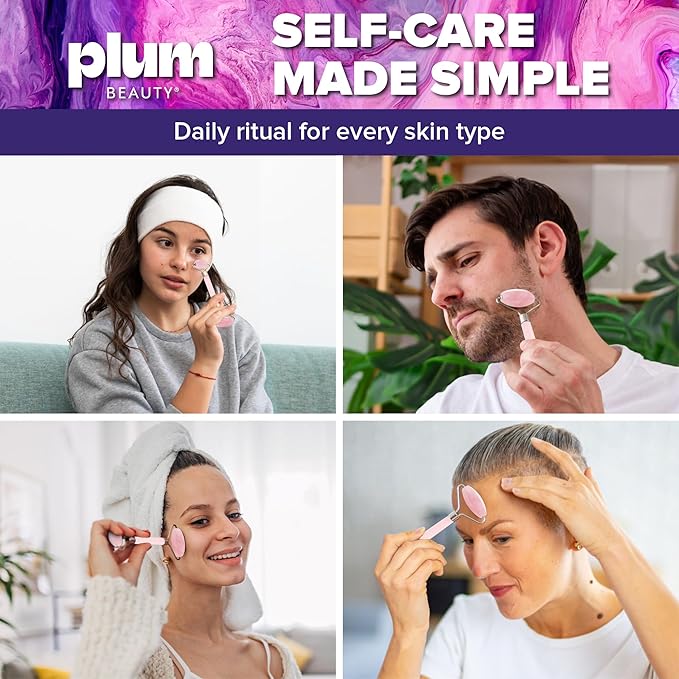 Rose Quartz Face Roller - Gua Sha Facial Tools, Jade Rollers for Face, Skin Care Kit for Men Women, Guasha Tools for Faces, Facial Care Reduces Under-Eye Puffiness and Dark Circles