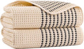 MICROFI New Microfiber Waffle Bath Towels, 2 Pieces, Soft, Absorbent, Fast Drying, Lint Free 430 GSM (Champagne Striped)