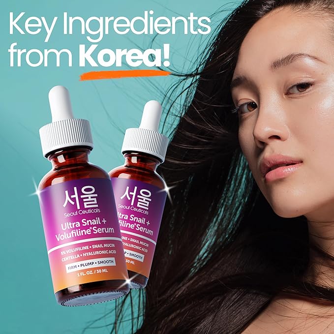 SeoulCeuticals Volufiline Serum + Snail Mucin - Extra Large 30ml 100% Sederma Volifiline Korean Skincare - Volufine Plumping Skin Care for Face 1oz